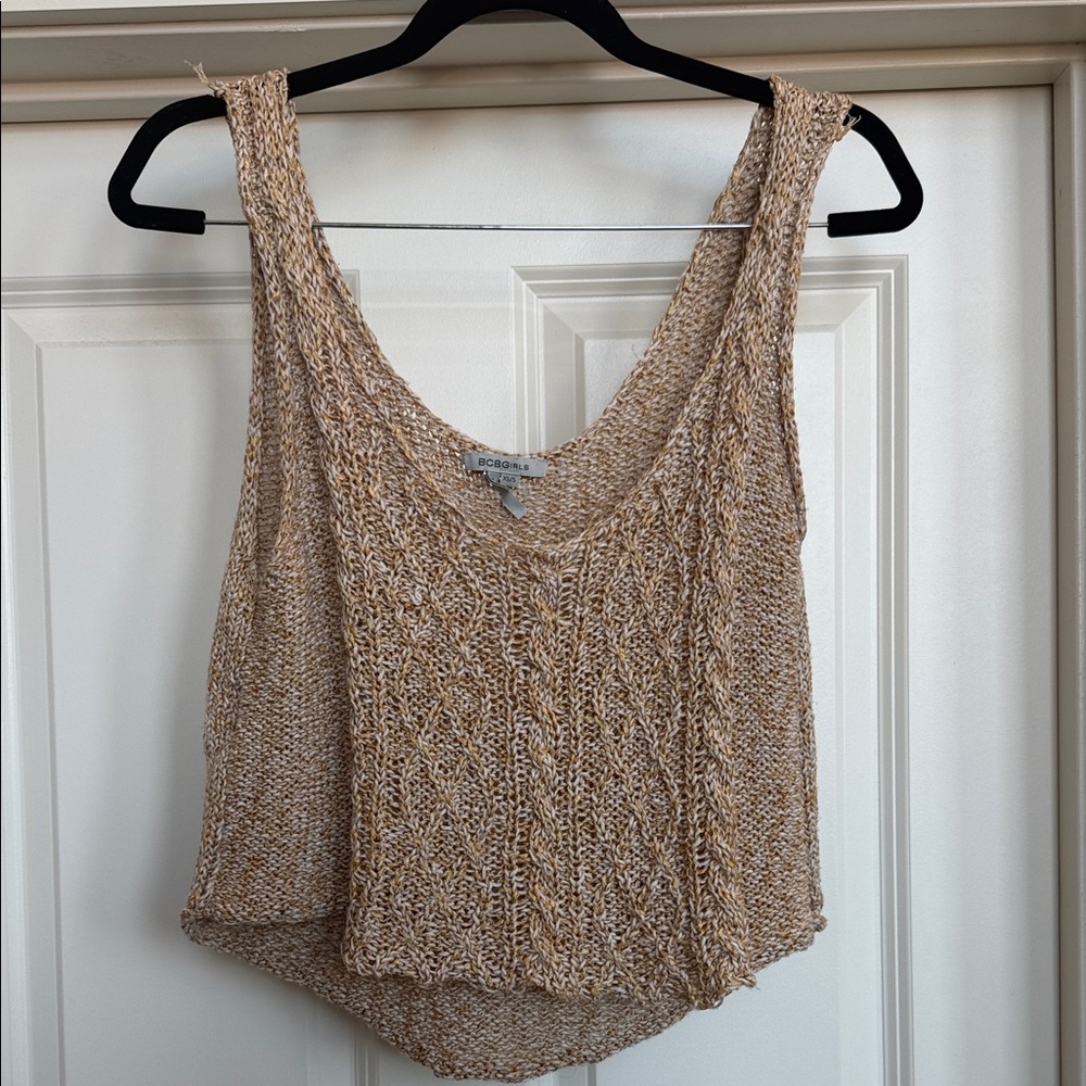 BCBG Beige/gold Knit Tank Top